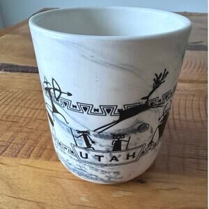 Utah Ceramic Marble Styled Petroglyphs Native American Designs Coffee Mug  4”